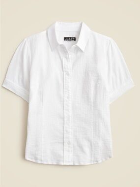 J.Crew Women’s Slim Fit White Short-Sleeve Button-Up Shirt Cotton Gauze 22